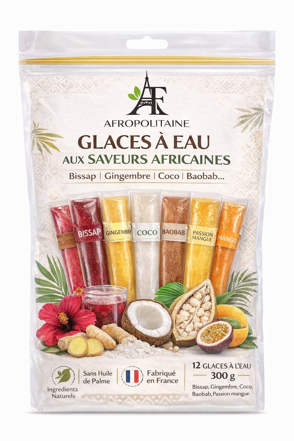 Afropolitaine glaces à l’eau aux saveurs africaines 12 pièces 300 g